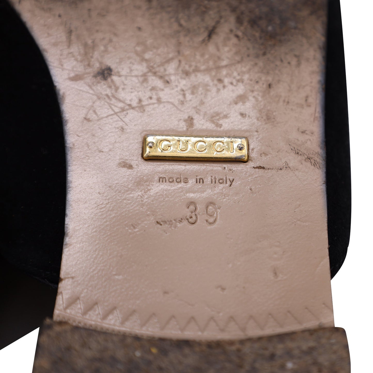 Gucci GG Marmont Kiltie Mules in Black Suede