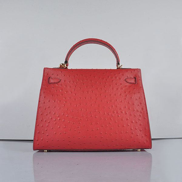 Luxury Hermes Kelly 32cm Ostrich Vein 6108 Red Golden