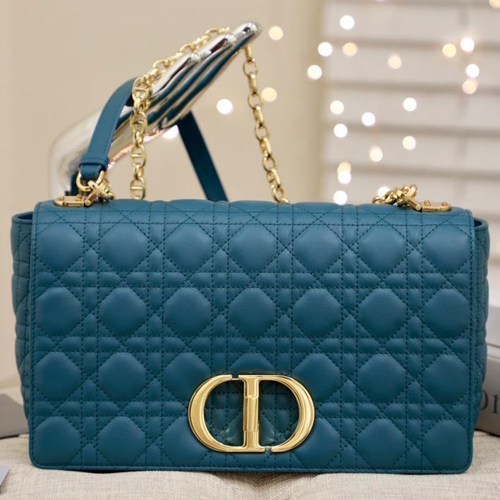 Luxury DiorLARGE CARO BAG 28 DEEP OCEAN BLUE SUPPLE CANNAGE CALFSKIN