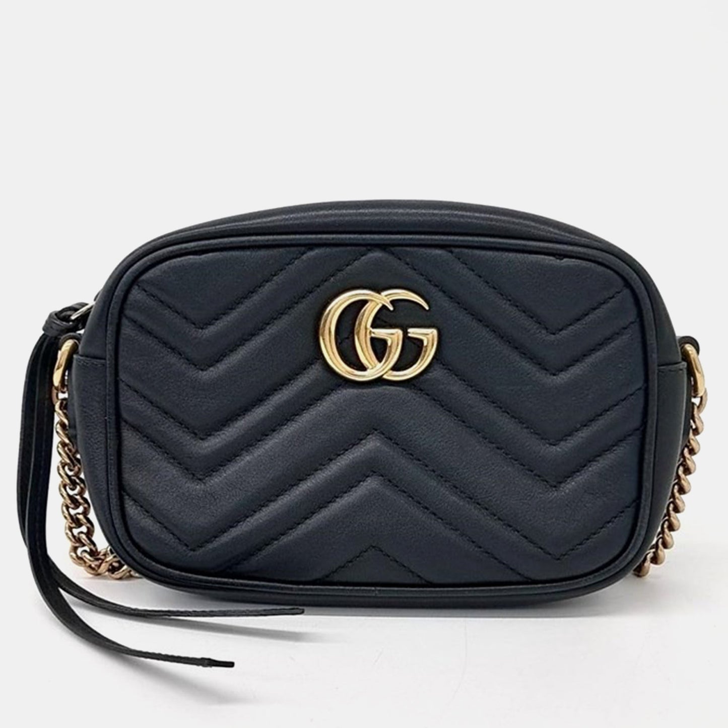 Luxury Gucci Trending 2025 Black Leather GG Marmont Camera Shoulder Bag