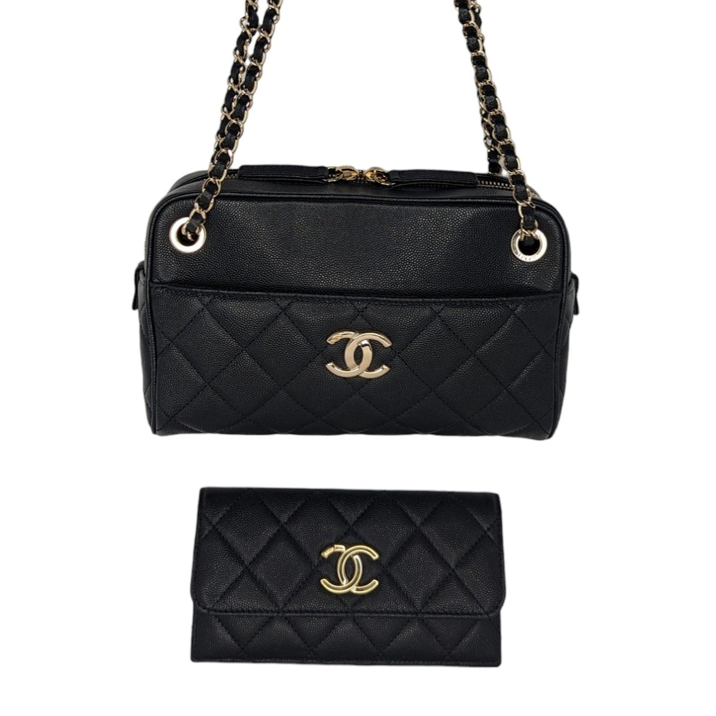 Luxury Chanel bag Black Caviar Quilted Small In & Out Camera Case