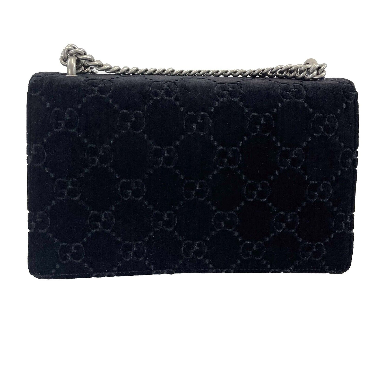 Luxury Gucci - NEW Black / Silver Velvet Embossed GG Dionysus Small Shoulder Bag