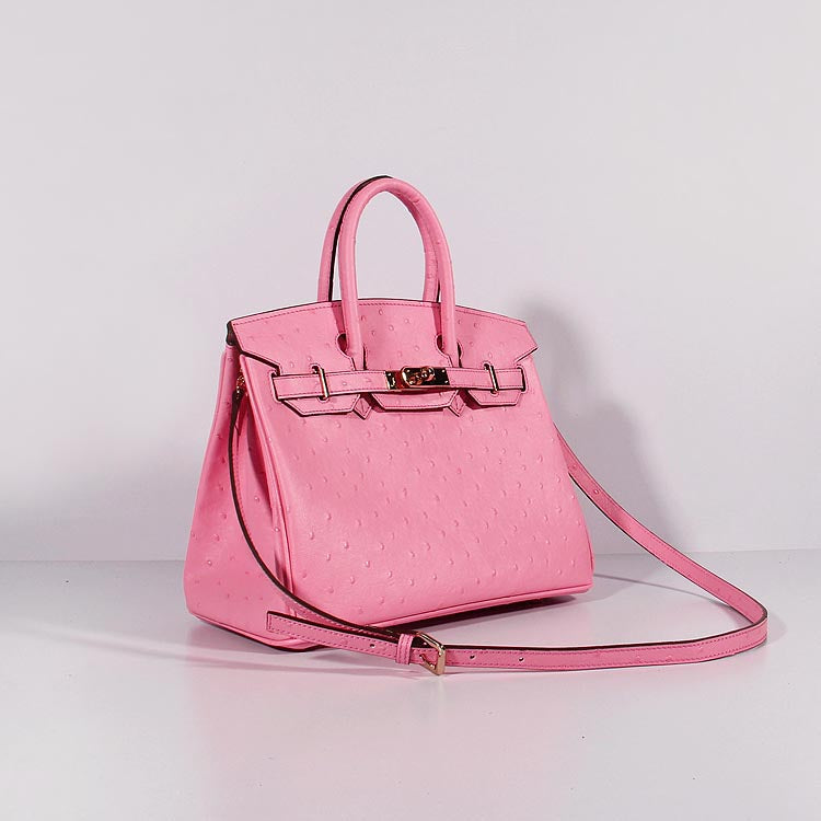 Luxury Hermes Birkin 30cm Ostrich Leather With Strap Pink Gold