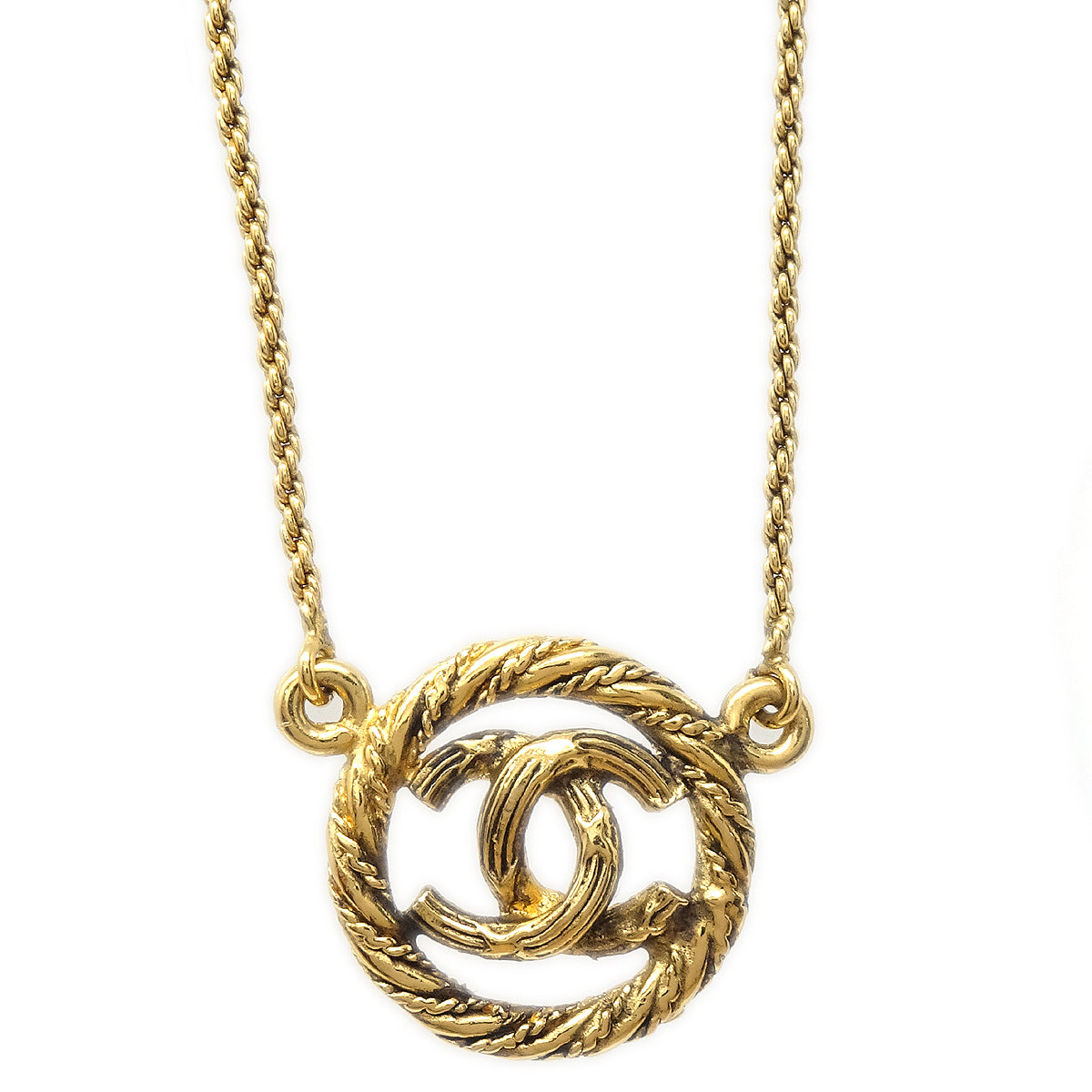 Luxury Chanel Circled CC Gold Chain Pendant Necklace 3622