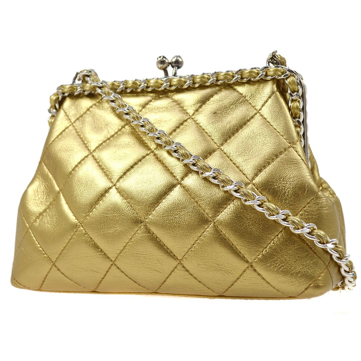 Luxury Chanel 1994-1996 Gold Lambskin SHW Kisslock Shoulder Bag
