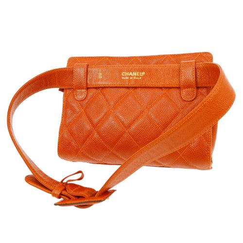 Luxury Chanel 1996-1997 Orange Caviar Quilted Belt Bag #75
