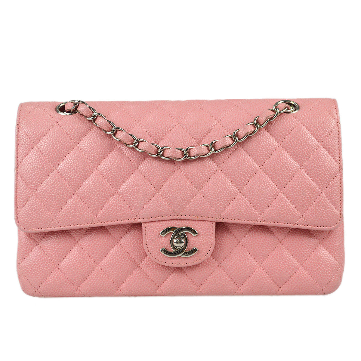 Luxury Chanel 2004-2005 Classic Double Flap Medium SHW Pink Caviar