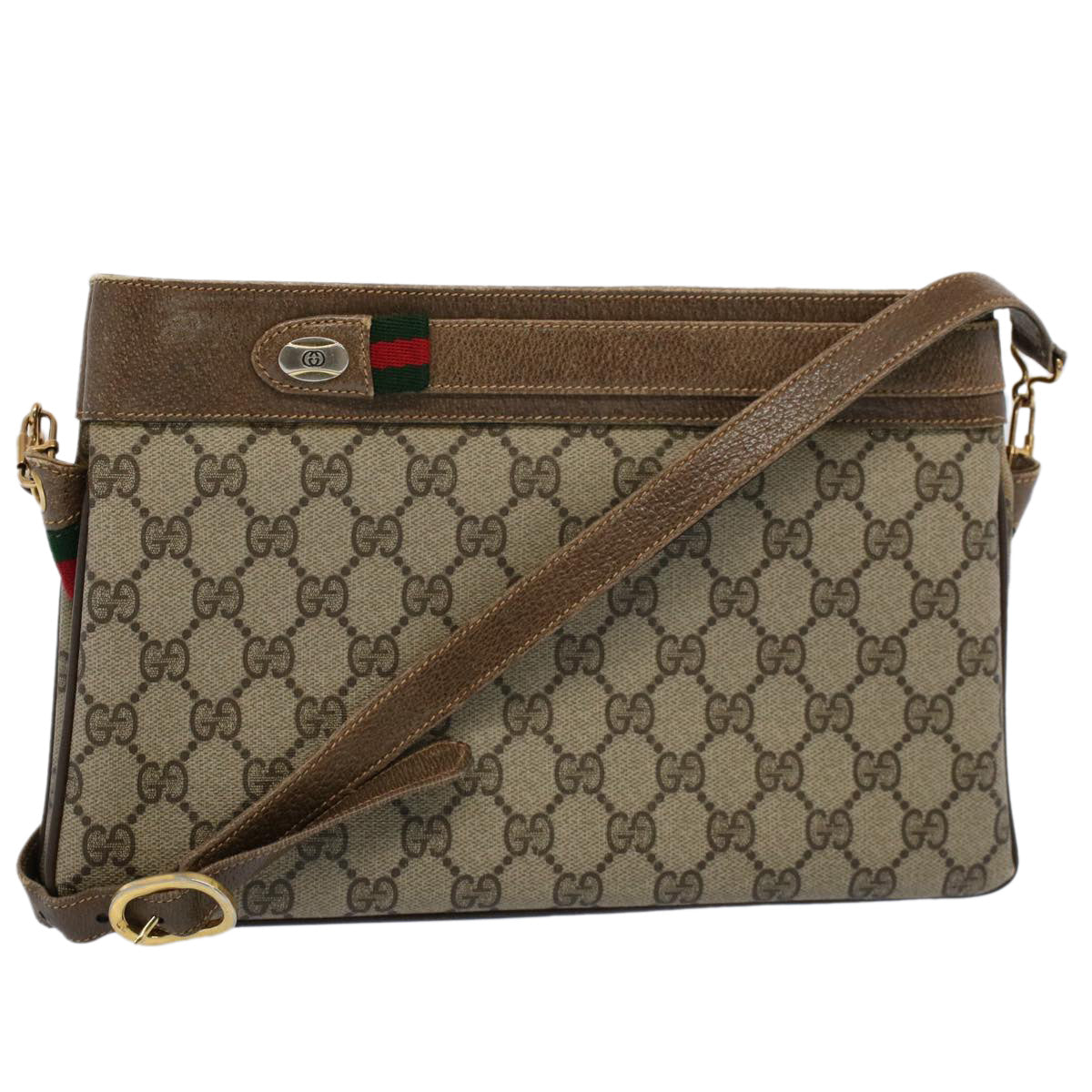 Luxury Gucci GG Canvas Web Sherry Line Shoulder Bag Beige Red Green  ep1575
