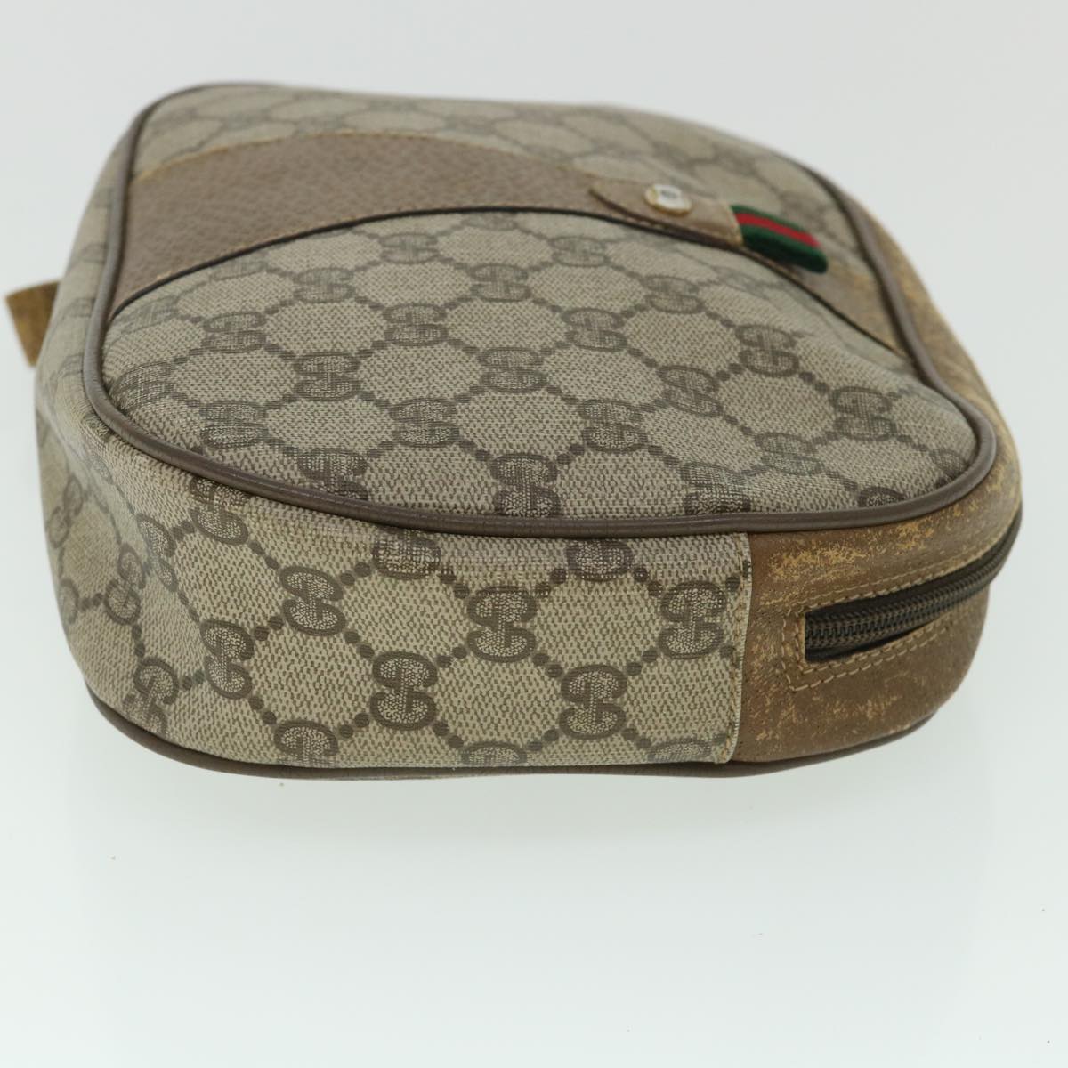 Luxury Gucci GG Canvas Web Sherry Line Clutch Bag PVC Leather Beige Green  ep1670