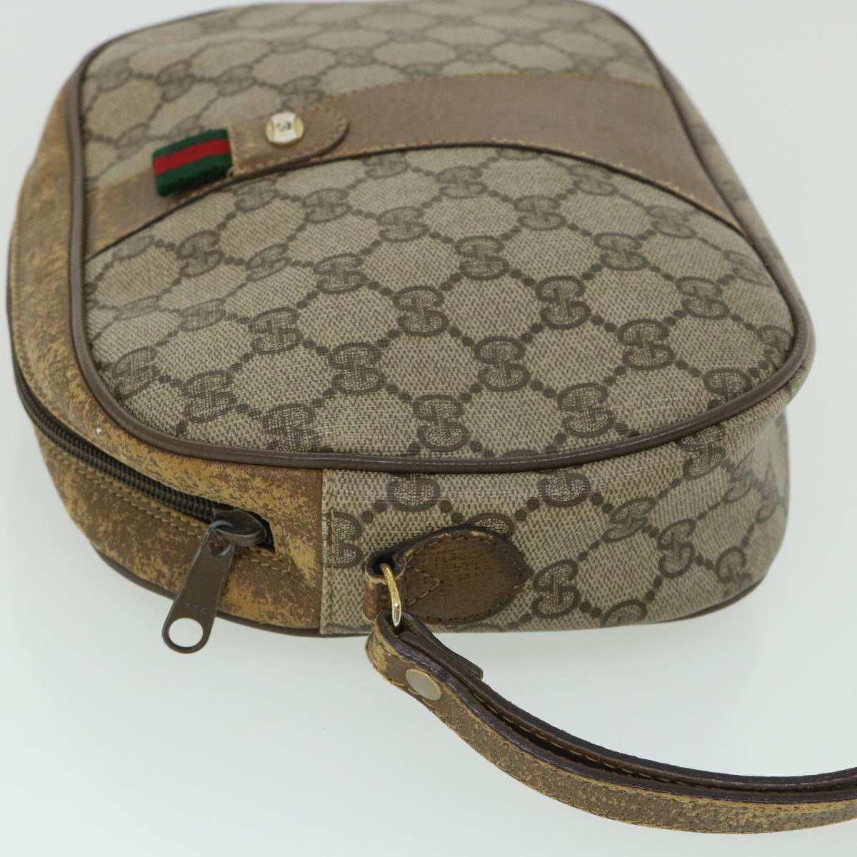 Luxury Gucci GG Canvas Web Sherry Line Clutch Bag PVC Leather Beige Green  ep1670