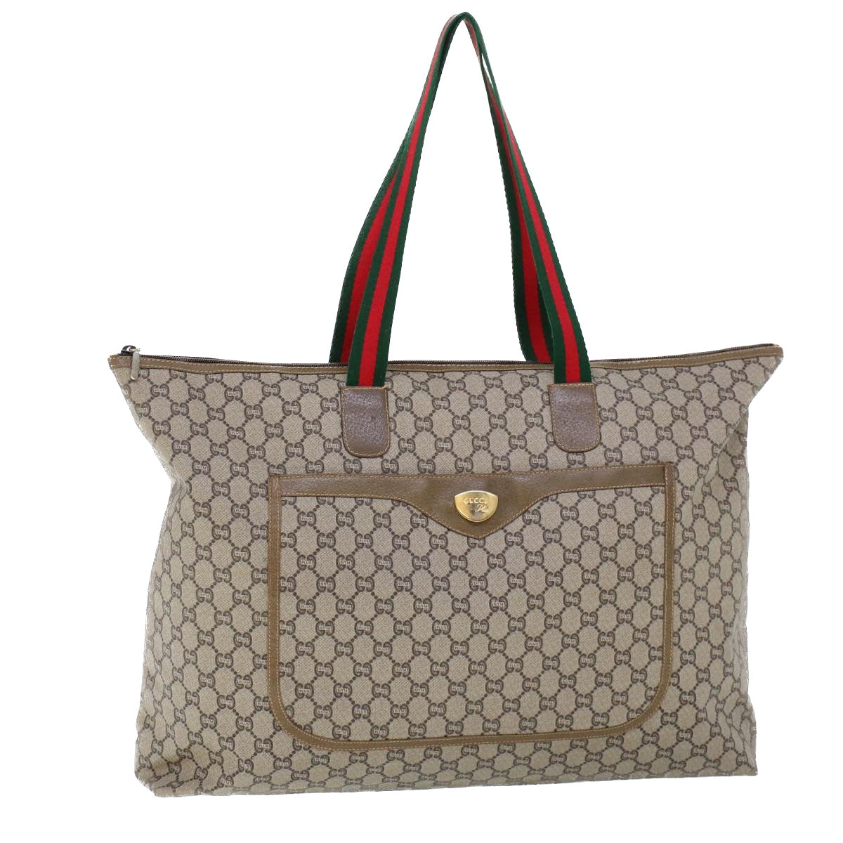 Luxury Gucci GG Plus Canvas Web Sherry Line Tote Bag Beige Red Green  ep1694