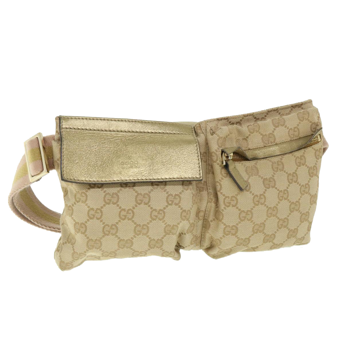 Luxury Gucci GG Canvas Sherry Line Waist bag Beige Pink gold 28566  ep1849