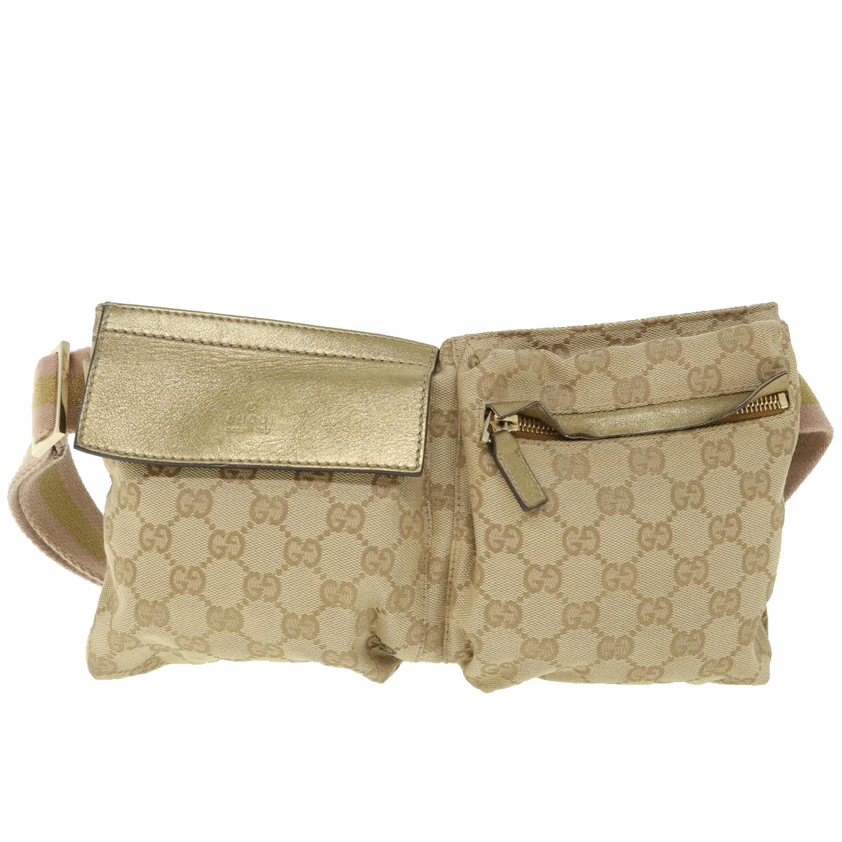 Luxury Gucci GG Canvas Sherry Line Waist bag Beige Pink gold 28566  ep1849