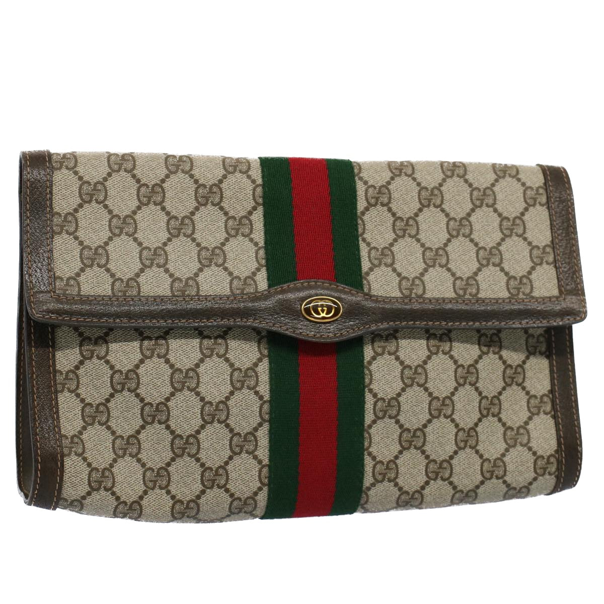 Luxury Gucci GG Canvas Web Sherry Line Clutch Bag Beige Red 41 014 3087 30  ep1883