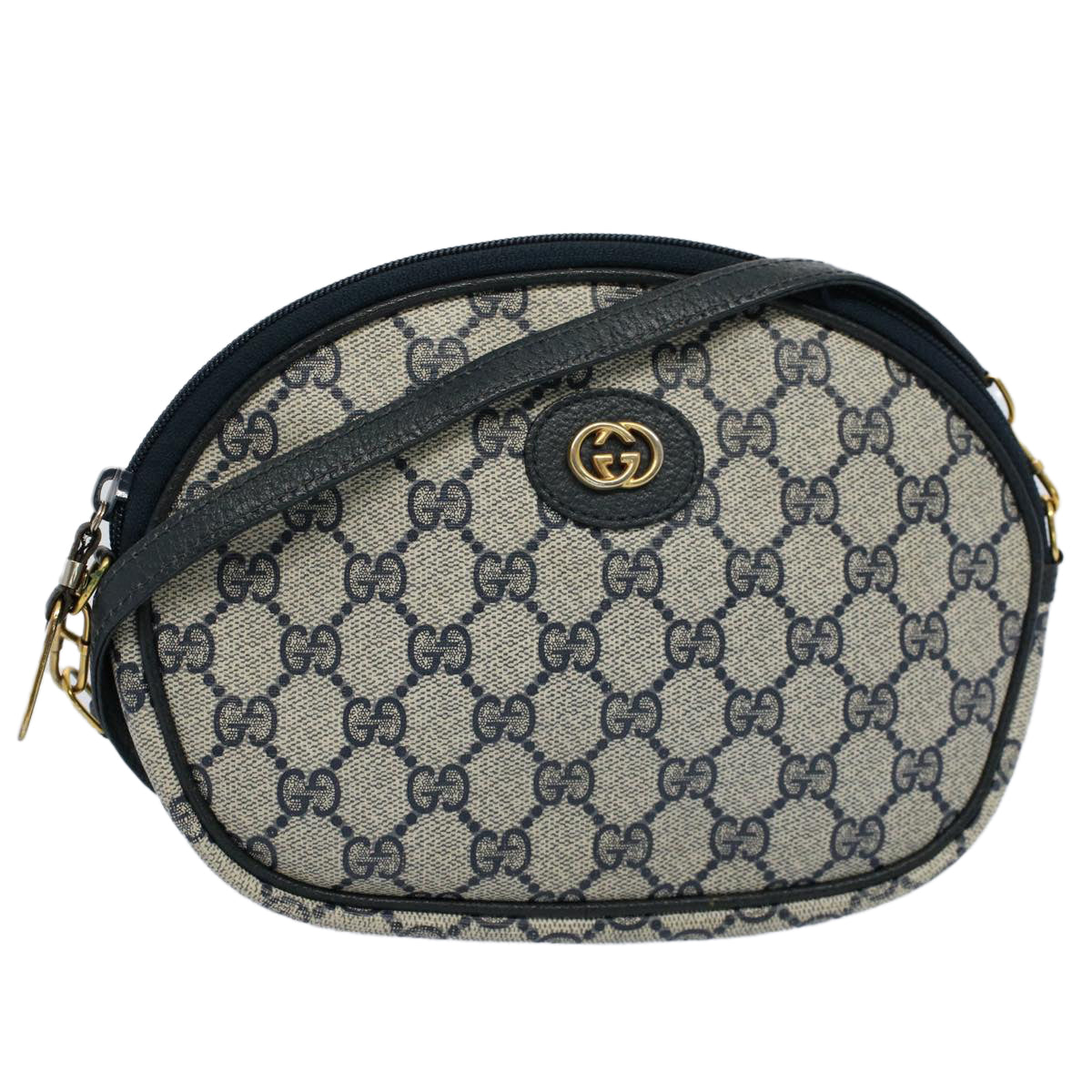 Luxury Gucci GG Canvas Shoulder Bag PVC Leather Gray Navy  ep1884