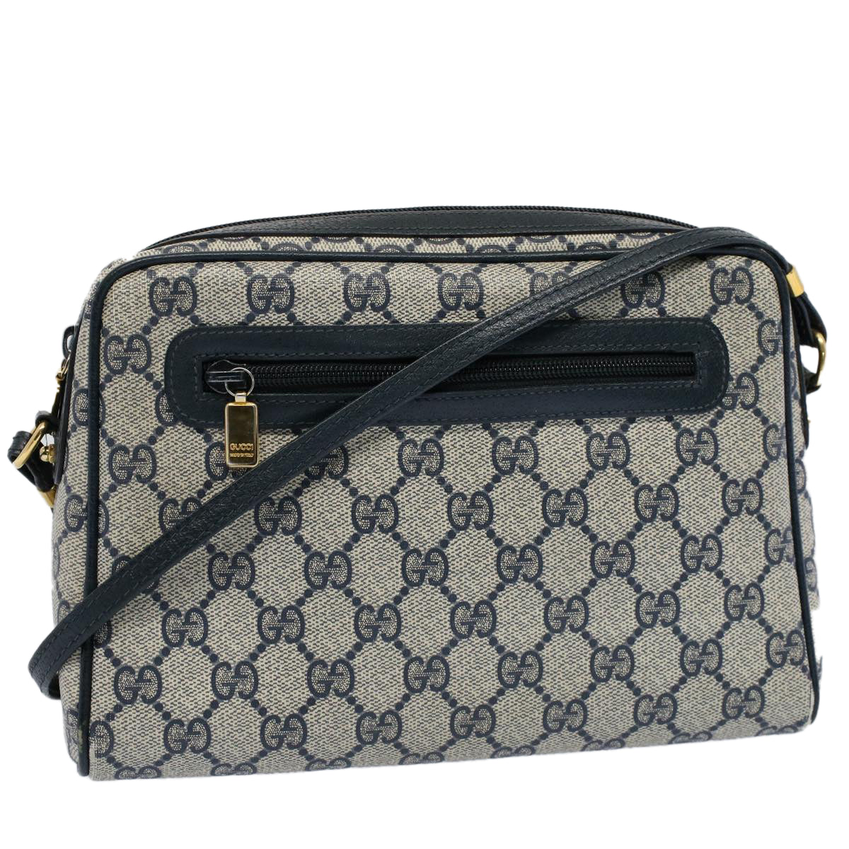 Luxury Gucci GG Canvas Shoulder Bag PVC Leather Gray Navy  ep1896