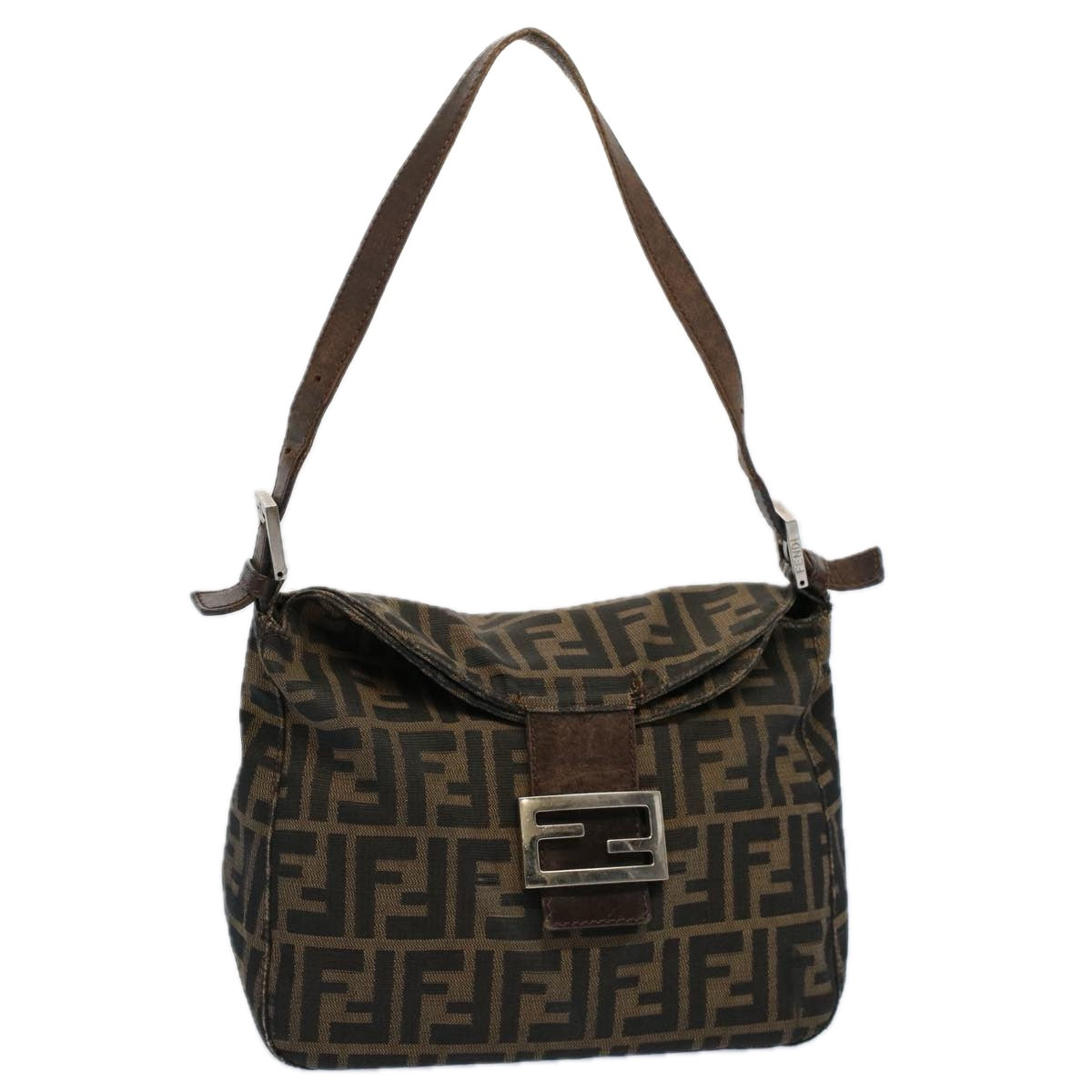 Luxury FendiZucca Canvas Mamma Baguette Shoulder Bag Black Brownep2428