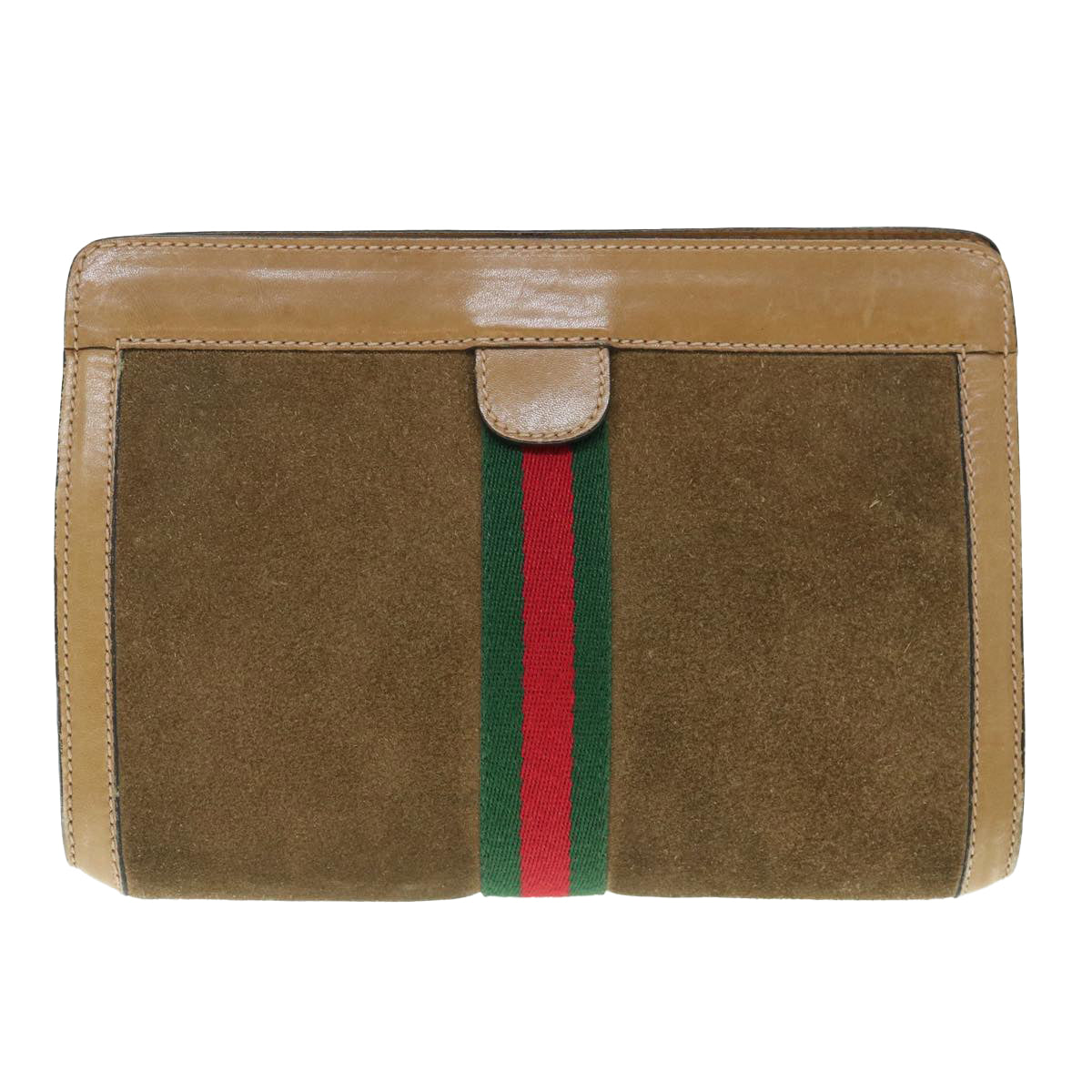 GUCCI Web Sherry Line Clutch Bag Suede Brown Red Green 67 014 2126  ep2886
