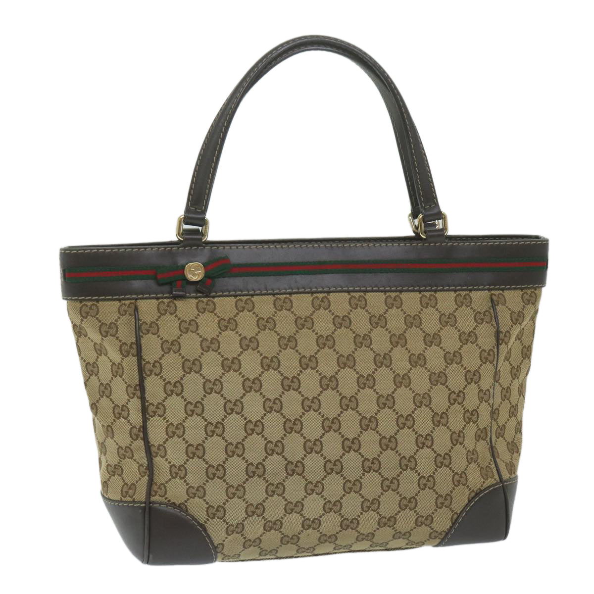 GUCCI GG Canvas Web Sherry Line Tote Bag Beige Red Green 257061  ep2908