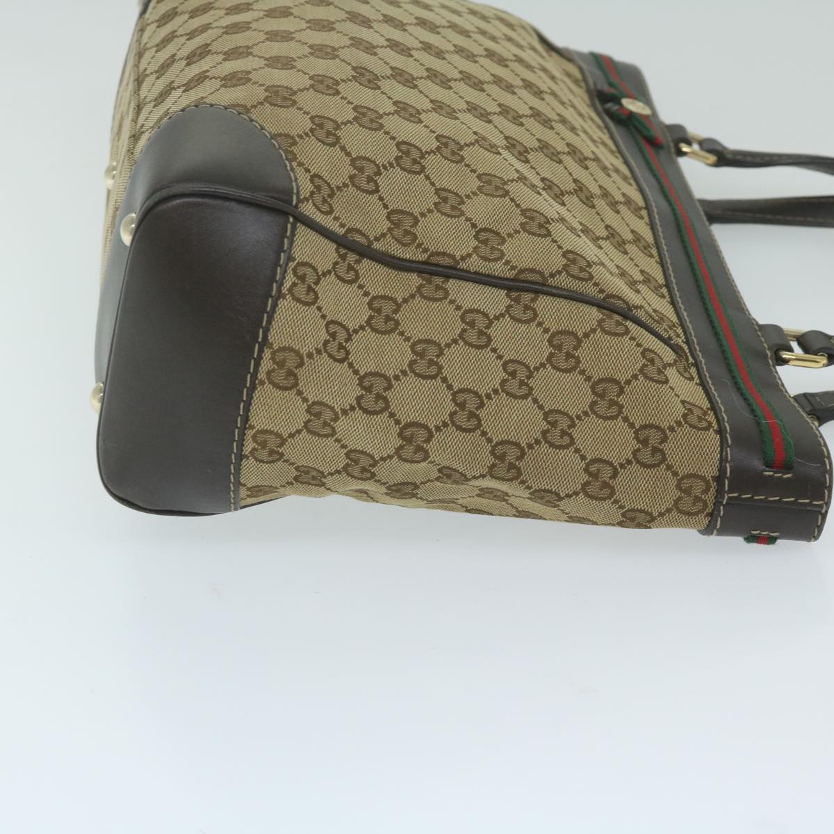 GUCCI GG Canvas Web Sherry Line Tote Bag Beige Red Green 257061  ep2908