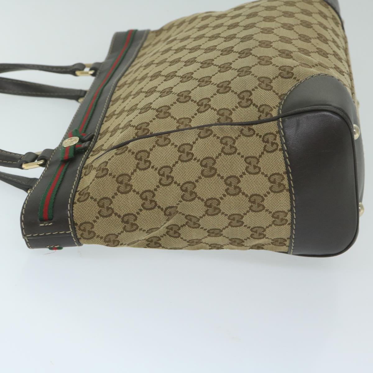 GUCCI GG Canvas Web Sherry Line Tote Bag Beige Red Green 257061  ep2908