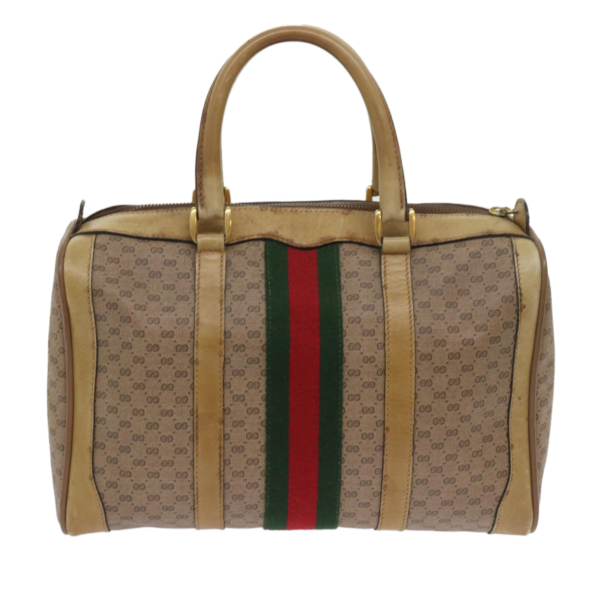 GUCCI Micro GG Supreme Web Sherry Line Boston Bag Beige Red Green  ep2939