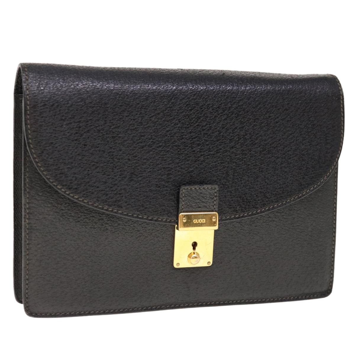 GUCCI Clutch Bag Leather Black  ep2949