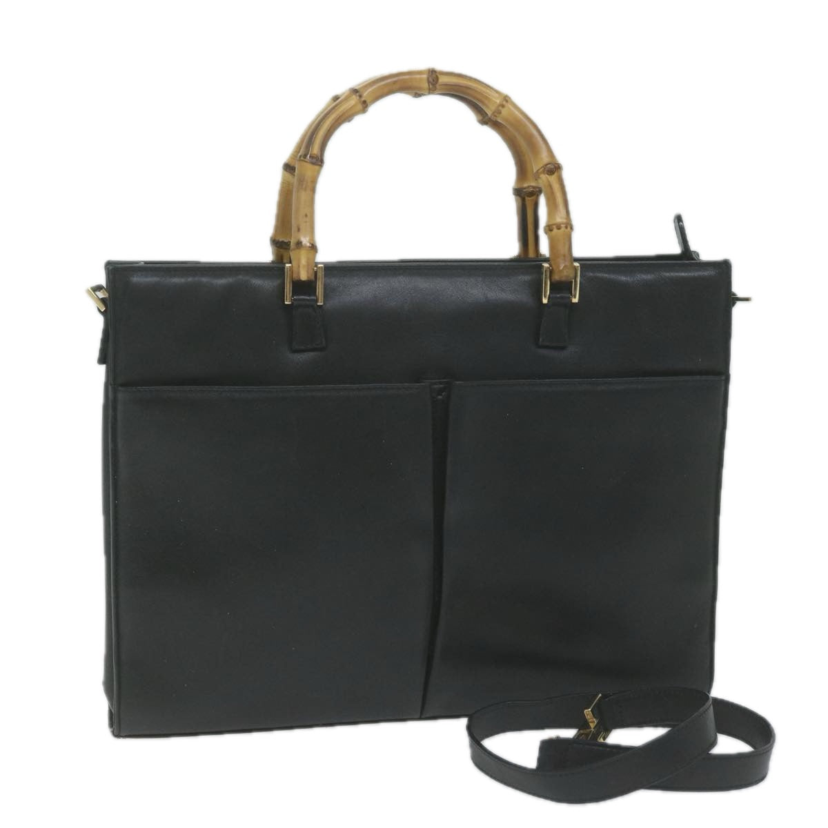 GUCCI Bamboo Hand Bag Leather 2way Black 001 2855  ep3046