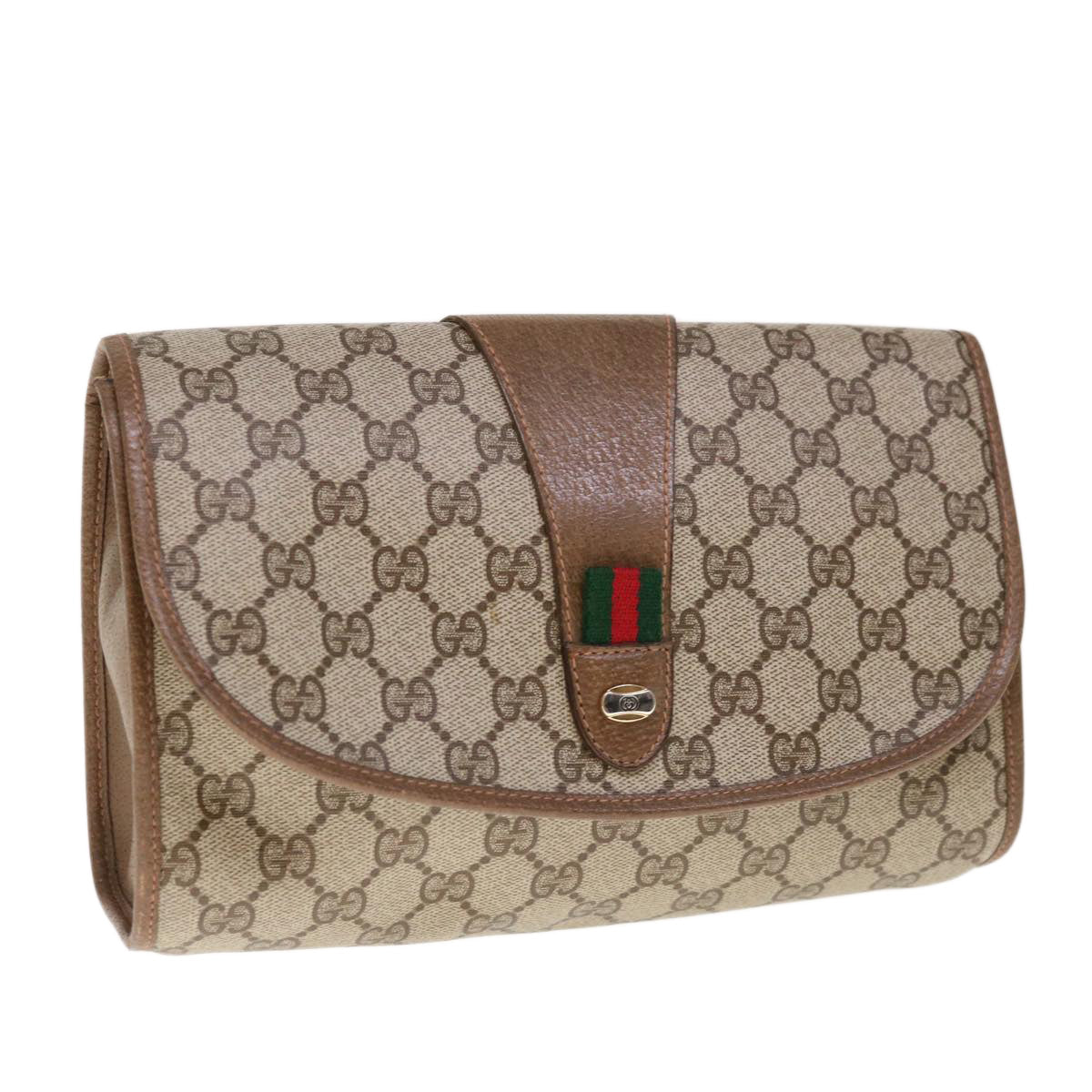 GUCCI GG Supreme Web Sherry Line Clutch Bag Beige Red 89 01 030  ep3070