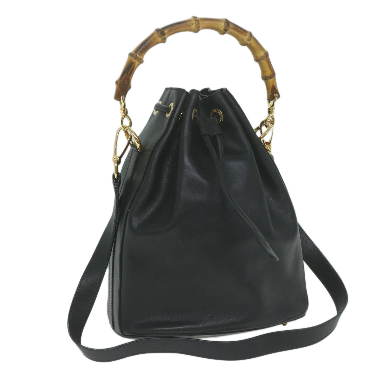 GUCCI Bamboo Hand Bag Leather 2way Black 001 2865  ep3073