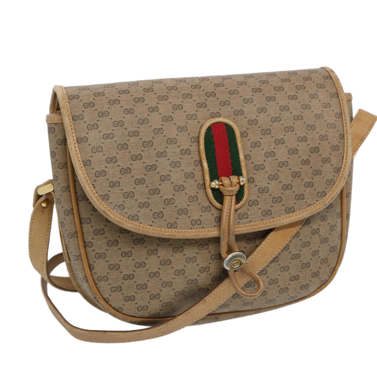 GUCCI Micro GG Supreme Web Sherry Line Shoulder Bag PVC Beige Red  ep3076