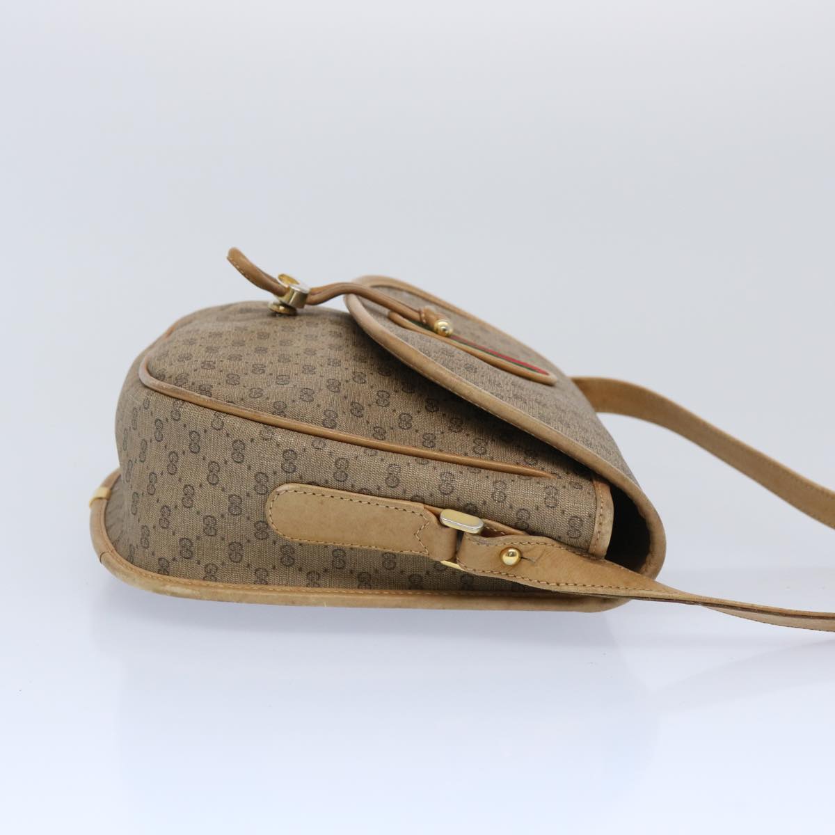 GUCCI Micro GG Supreme Web Sherry Line Shoulder Bag PVC Beige Red  ep3076
