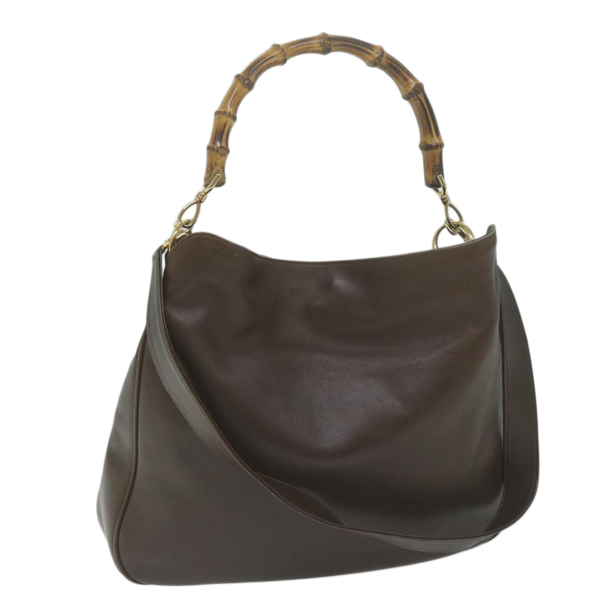 GUCCI Bamboo Shoulder Bag Leather 2way Brown 001 1705 1577  ep3101