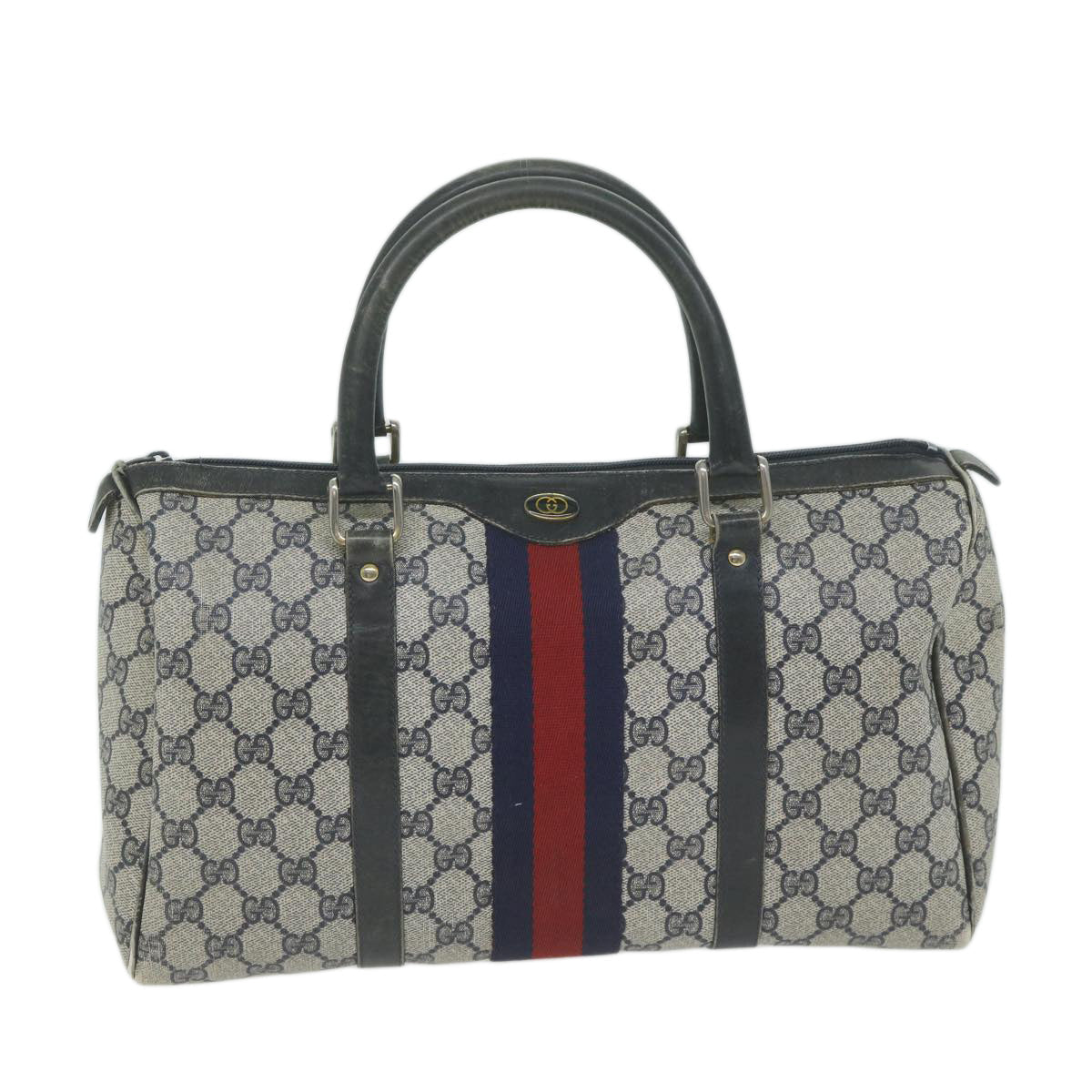 GUCCI GG Supreme Sherry Line Boston Bag PVC Leather Navy Red  ep3121