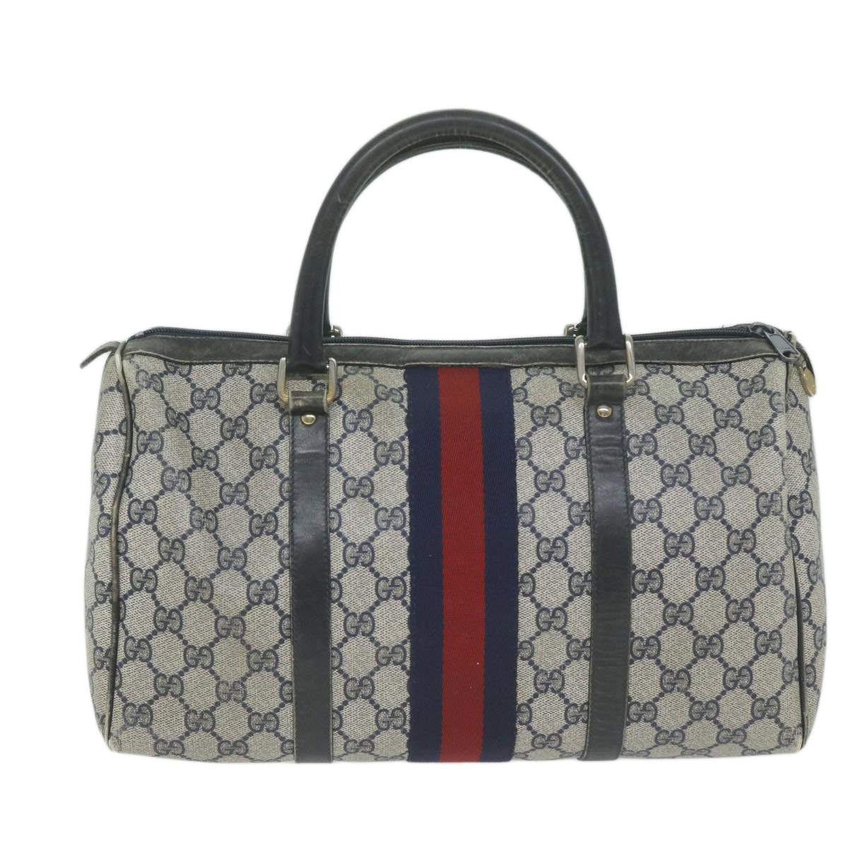 GUCCI GG Supreme Sherry Line Boston Bag PVC Leather Navy Red  ep3121