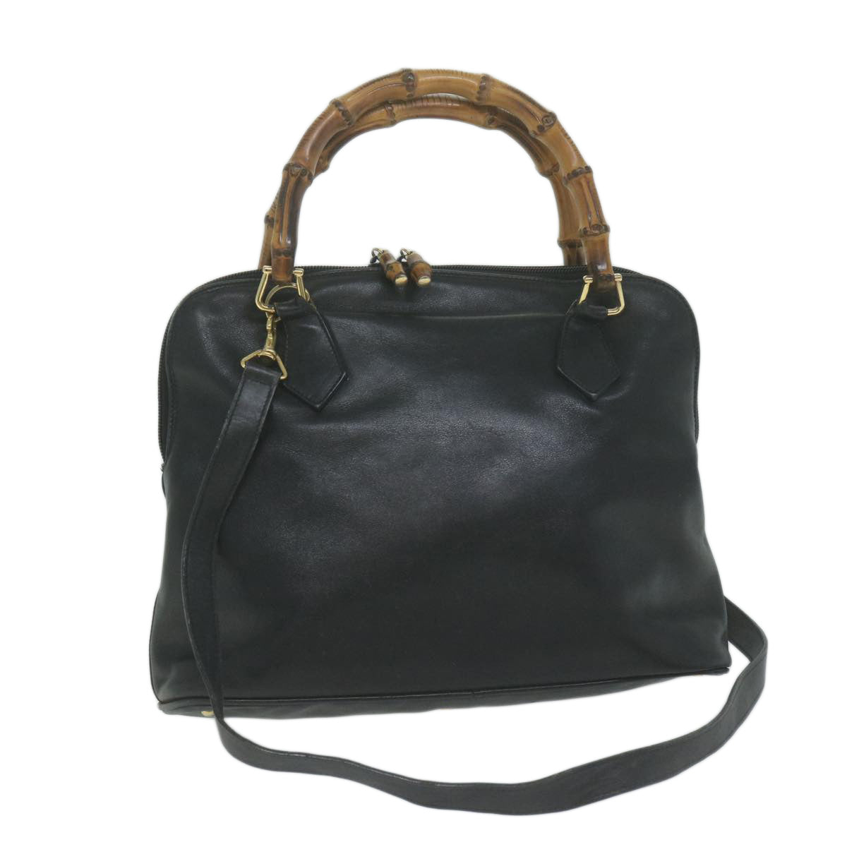 GUCCI Bamboo Hand Bag Leather 2way Black 000 1448  ep3166