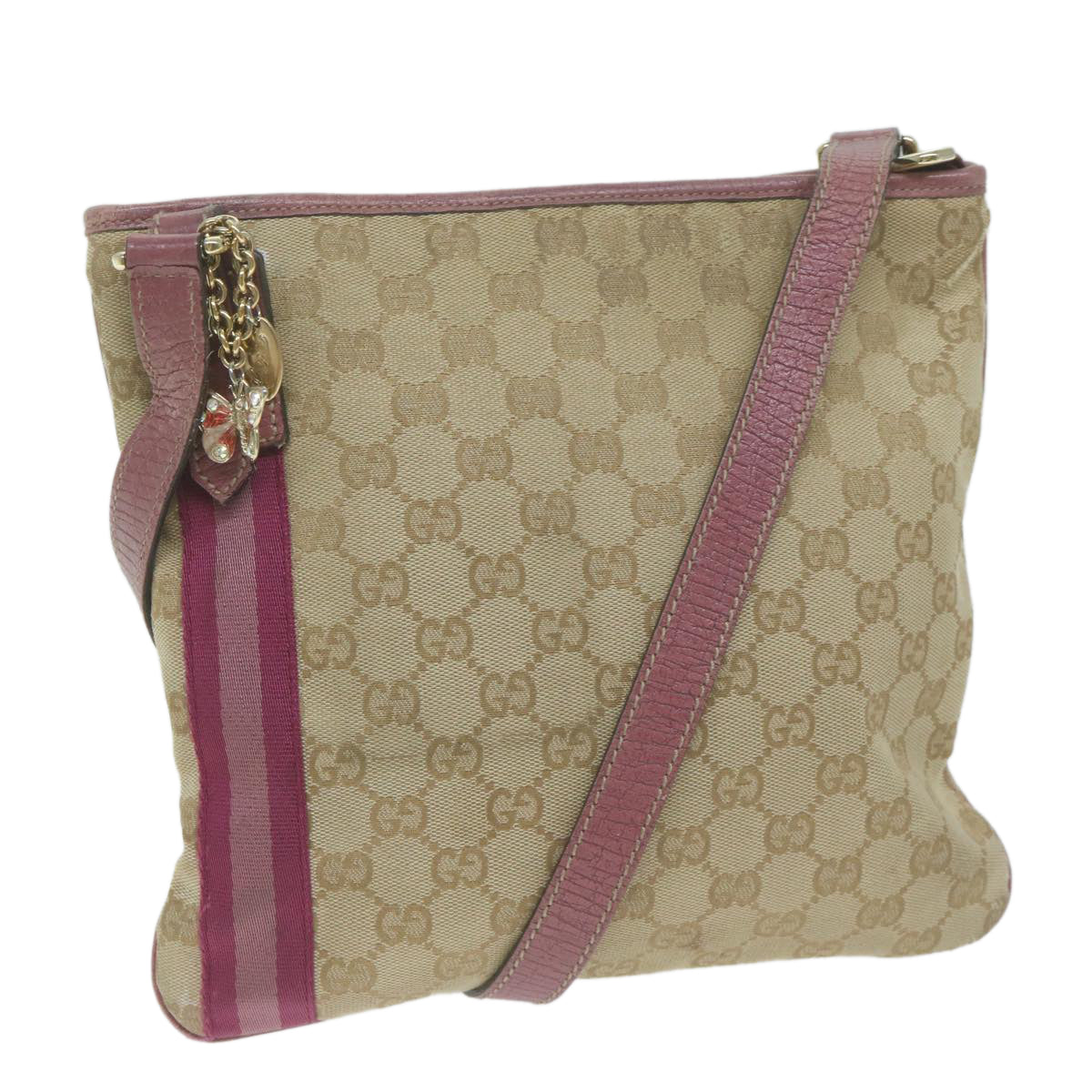 GUCCI GG Canvas Sherry Line Shoulder Bag Beige Pink Purple 144388  ep3192