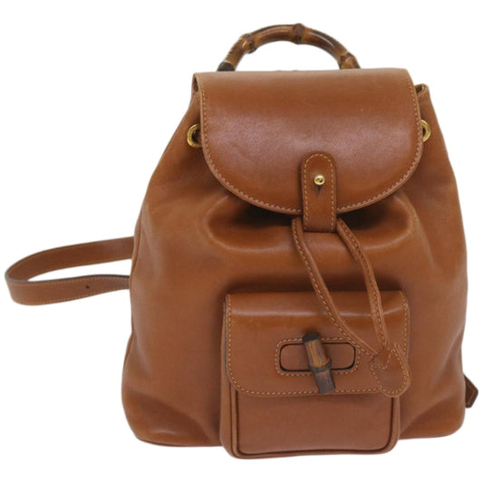 GUCCI Bamboo Backpack Leather Brown 003 2034 0030  ep3319