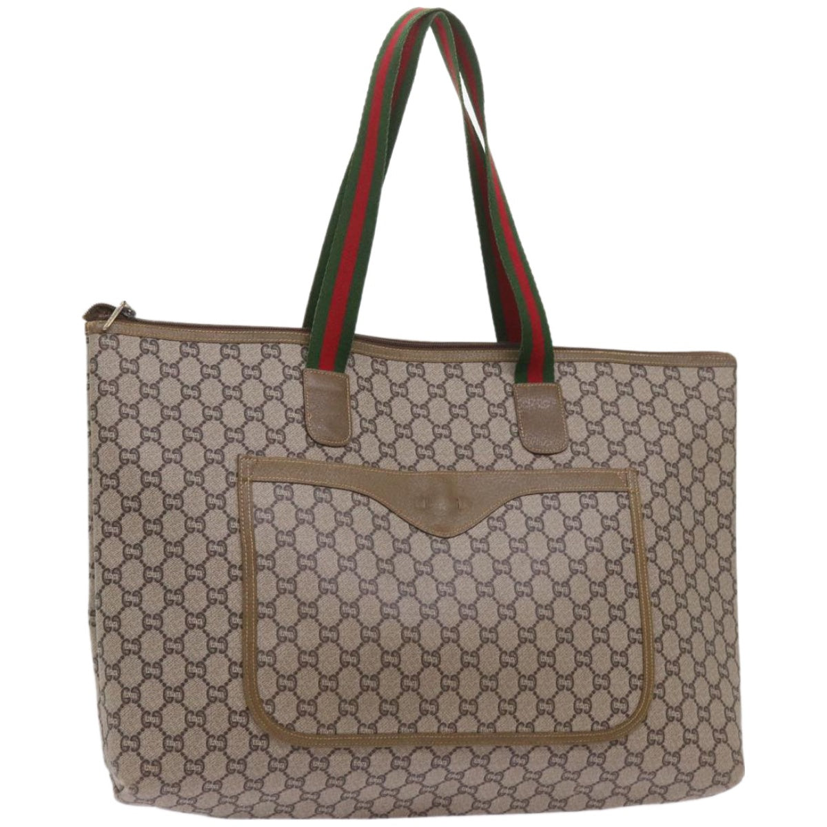 GUCCI GG Plus Supreme Web Sherry Line Boston Bag PVC Leather Beige  ep3435
