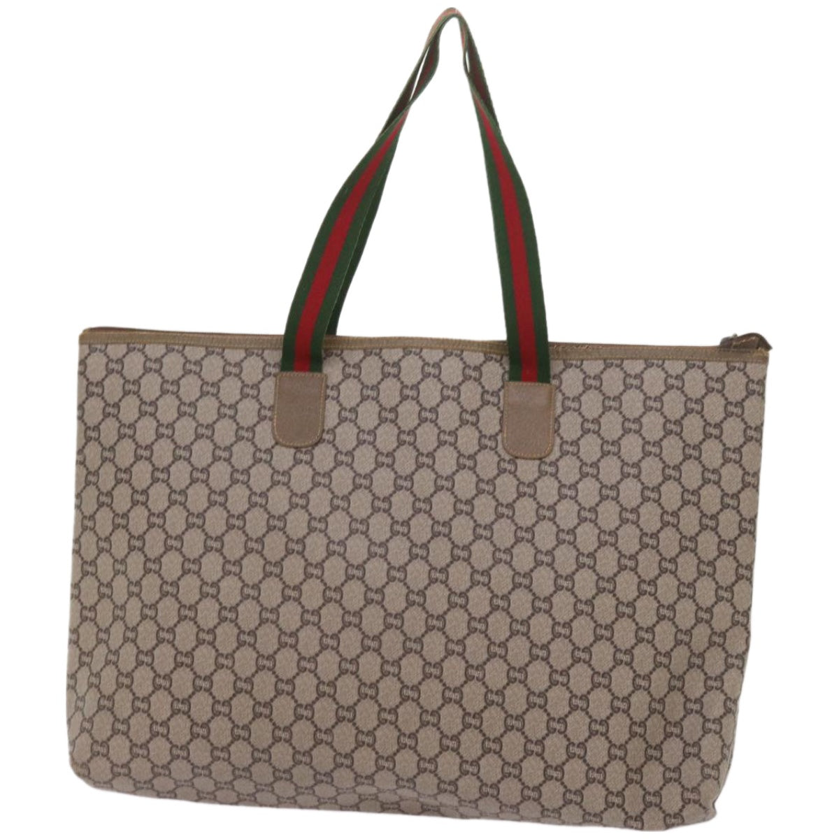 GUCCI GG Plus Supreme Web Sherry Line Boston Bag PVC Leather Beige  ep3435