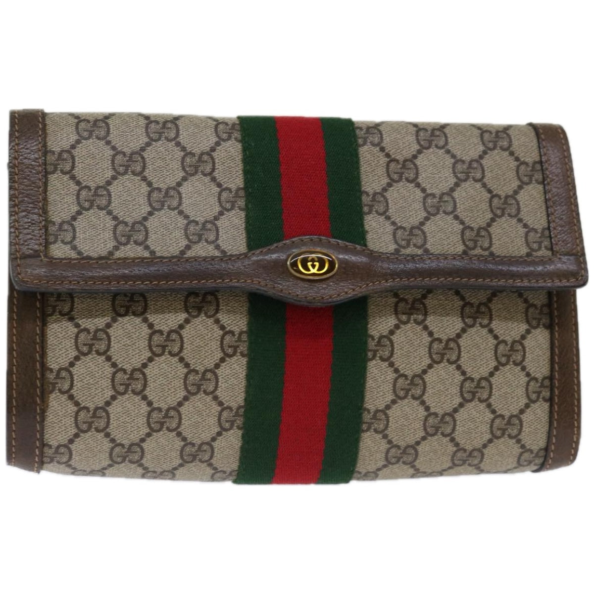 GUCCI GG Supreme Web Sherry Line Clutch Bag Beige Red 41 014 3087 25  ep3495