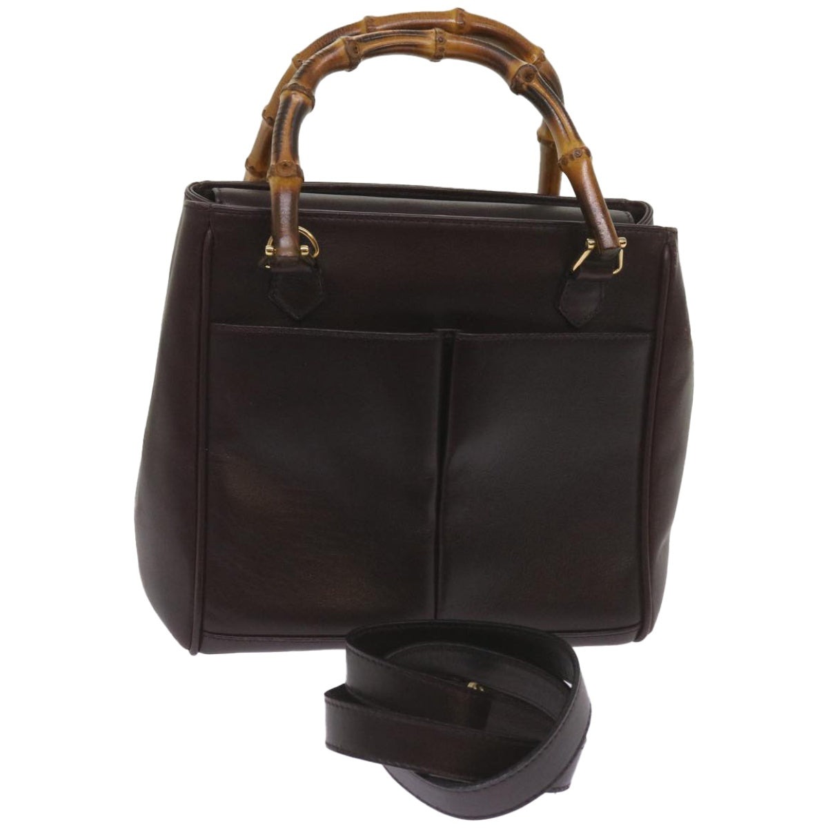 GUCCI Bamboo Hand Bag Leather 2way Black 000 2122  ep3545