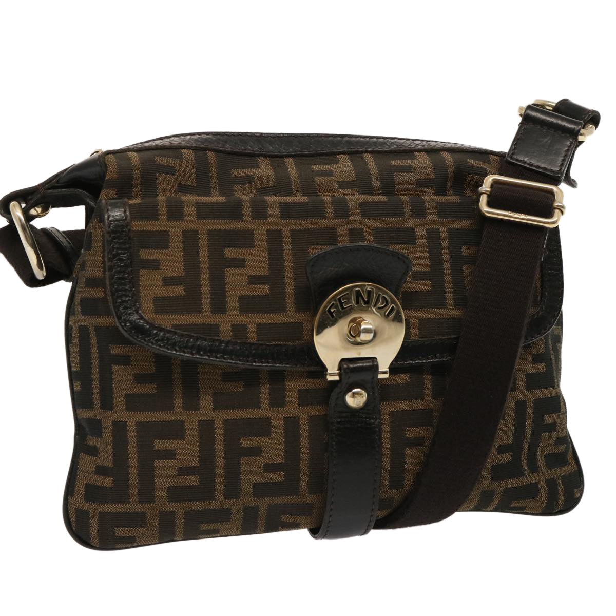 Luxury Fendi Zucca Canvas Shoulder Bag Brown Blackep4177