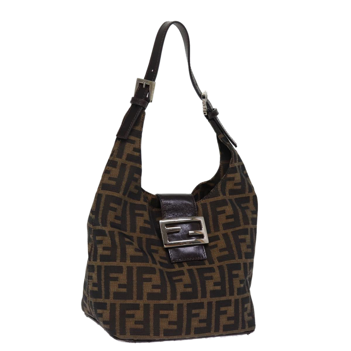 Luxury Fendi Zucca Canvas Mamma Baguette Shoulder Bag Black Brownep4223
