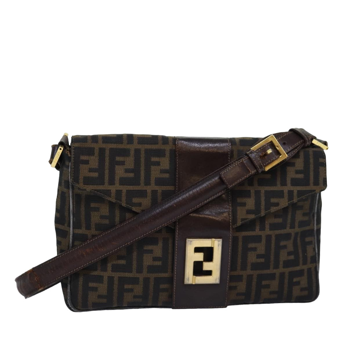 Luxury Fendi Zucca Canvas Shoulder Bag Black Brownep4406