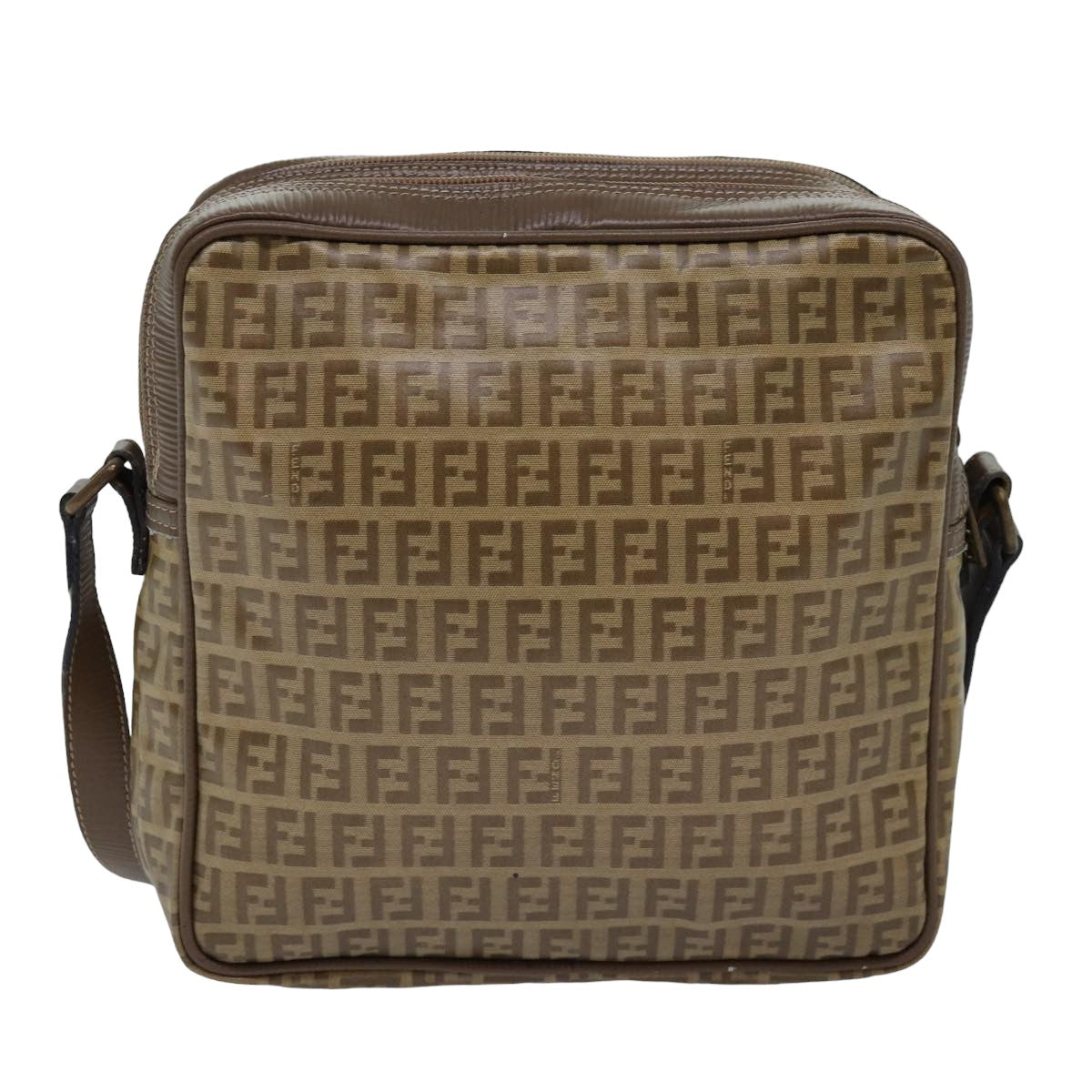 Luxury Fendi Zucchino Canvas Shoulder Bag Vintage Beigeep4463