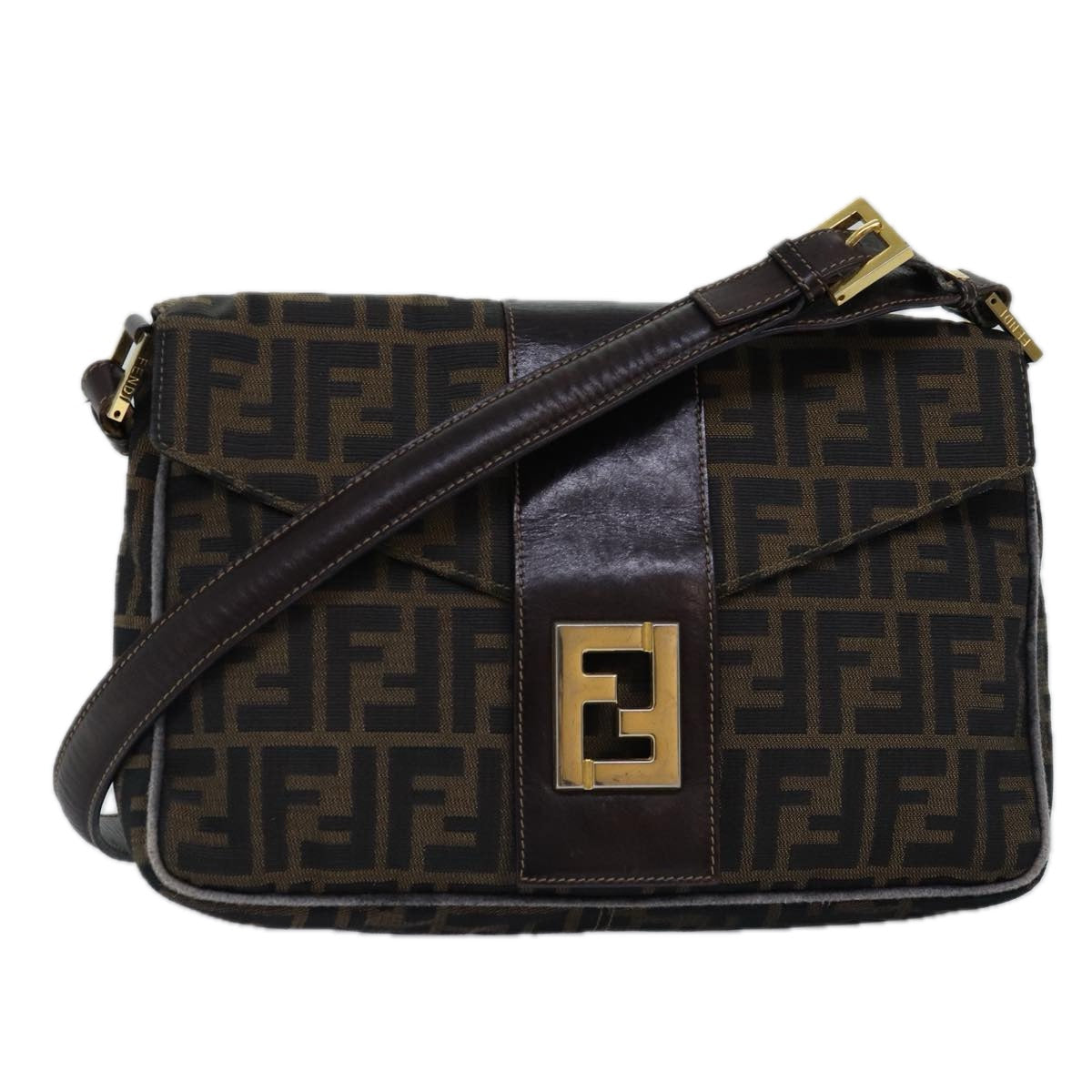 Luxury Fendi Zucca Canvas Shoulder Bag Black Brownep4502