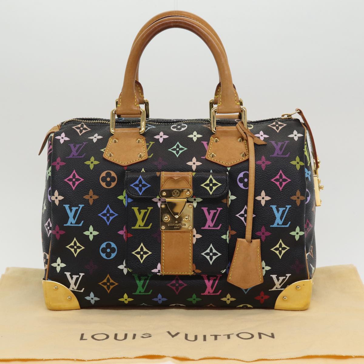 LOUIS VUITTON Monogram Multicolor Speedy 30 Hand Bag Black M92642 LV ep4868