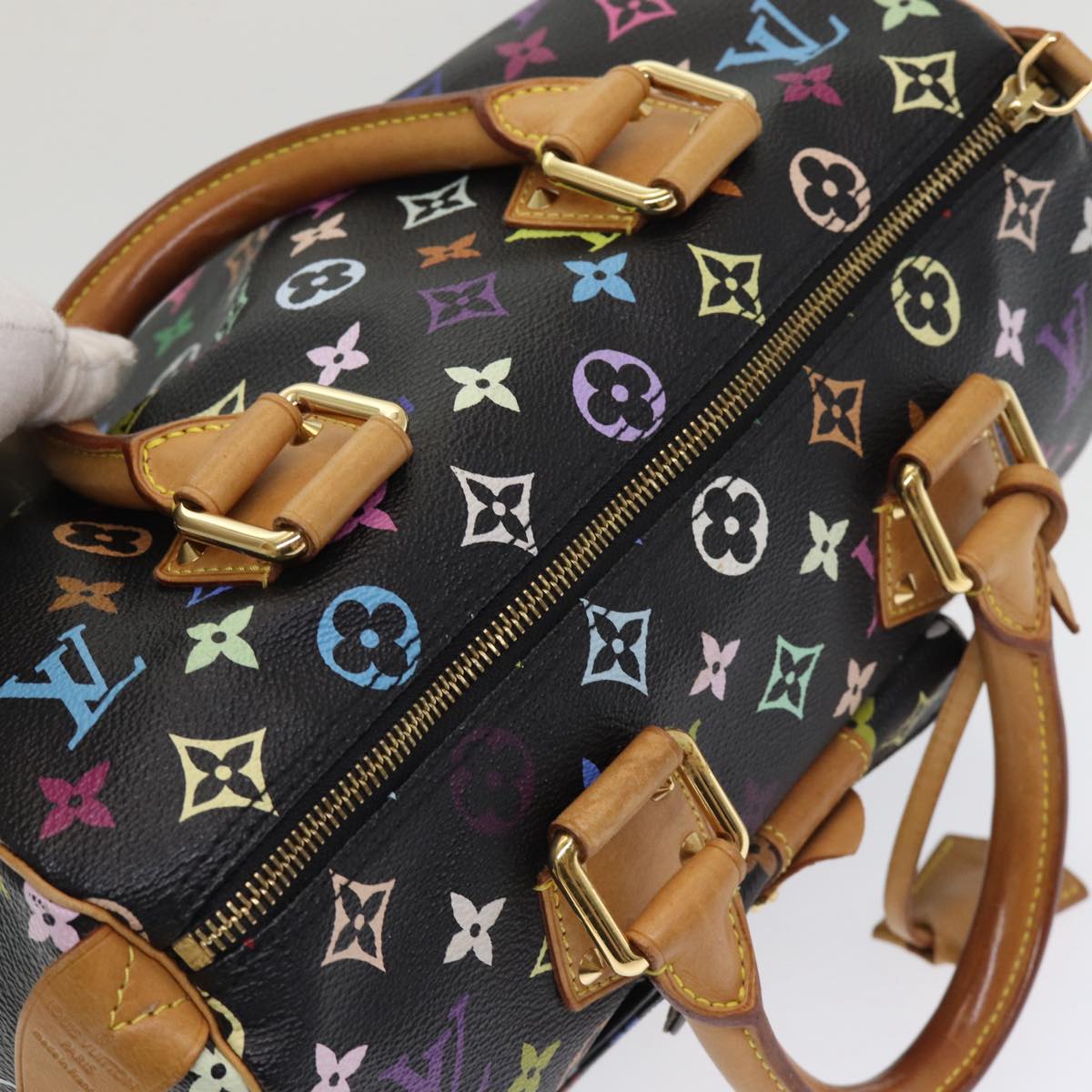 LOUIS VUITTON Monogram Multicolor Speedy 30 Hand Bag Black M92642 LV ep4868