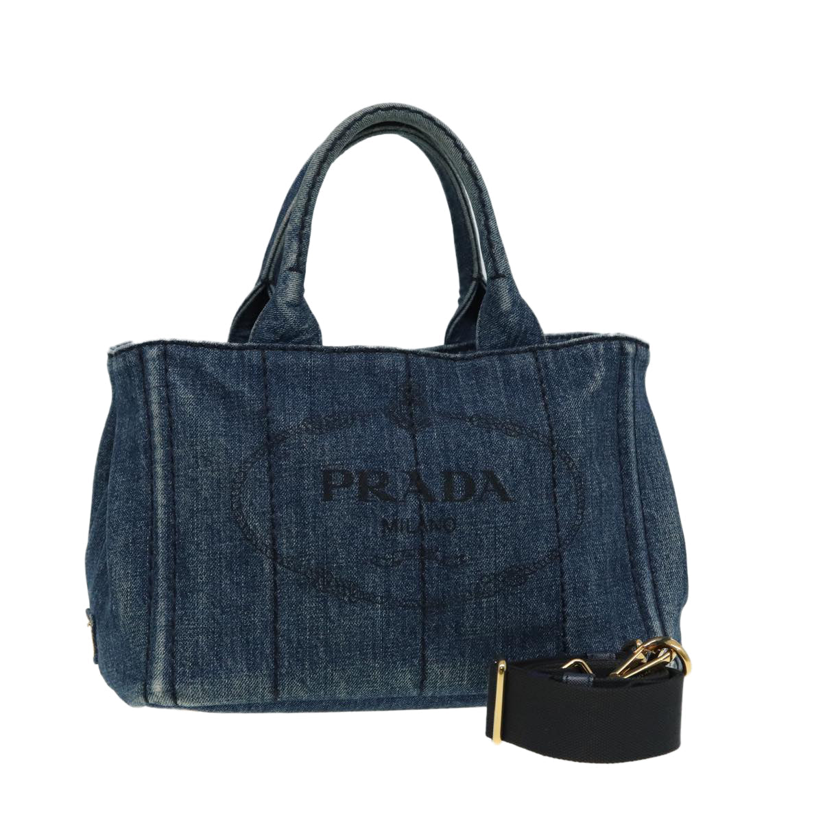 Luxury Prada Canapa PM Hand Bag Denim 2way Blue  ep4895